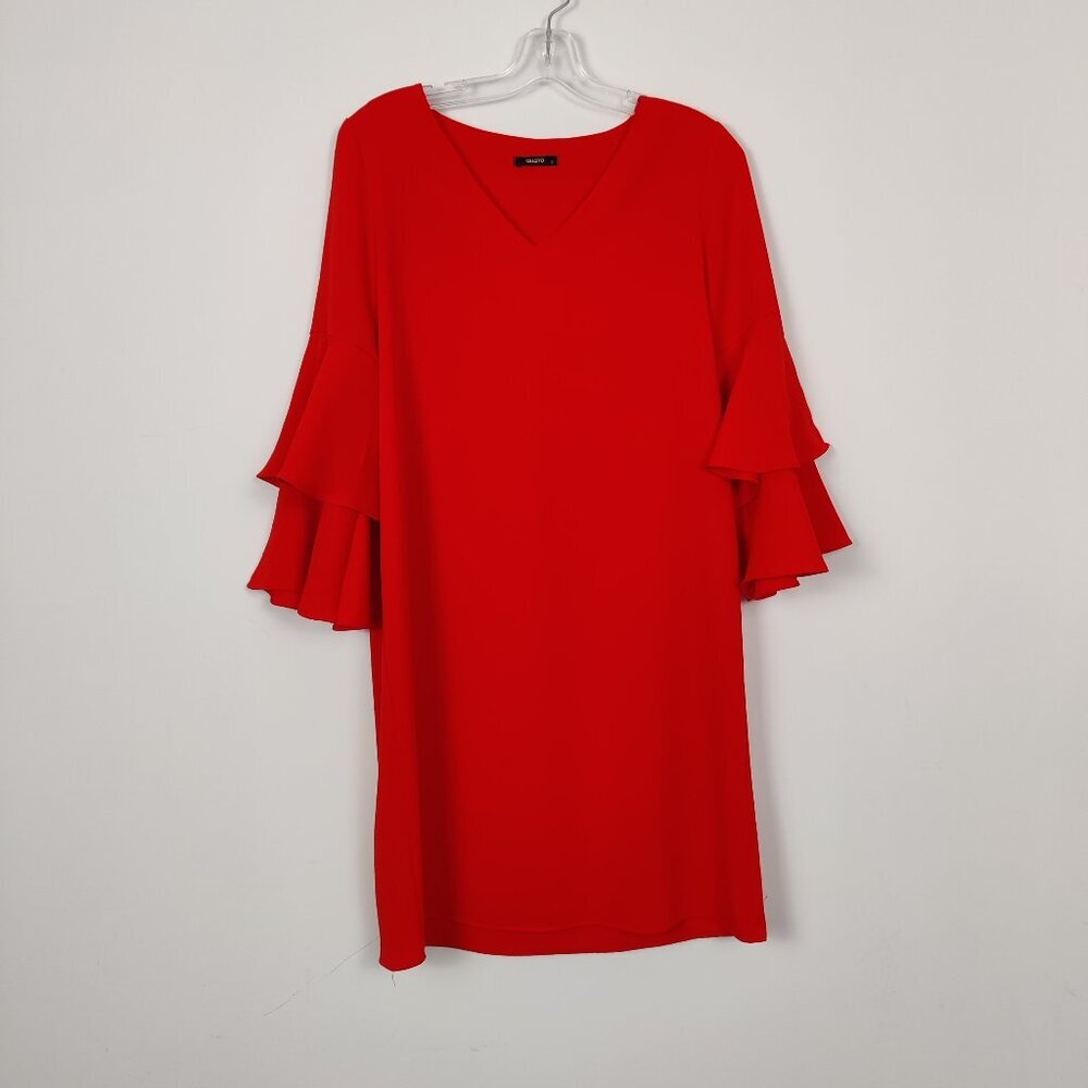 Gusto Women's Tunic Dress in Red Size Small Ruffled Sleeve